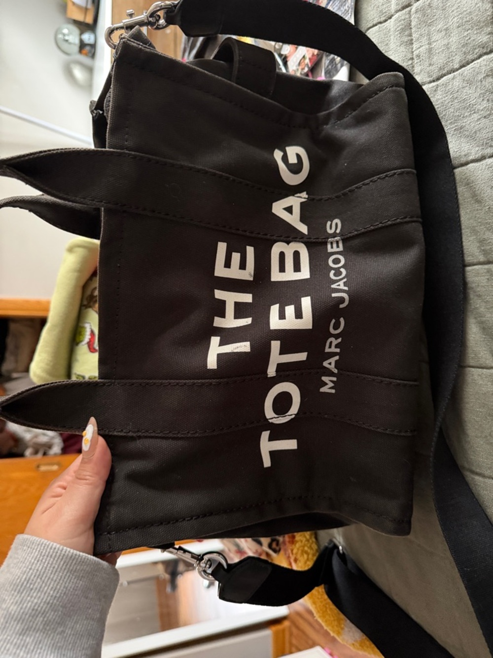 Marc Jacobs Black Canvas The Tote Bag with White Logo